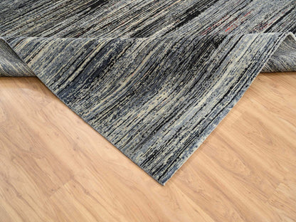 Black 8'4" x 9'10" Modern and Contemporary Hand knotted Wool Rug - Sku: O064866