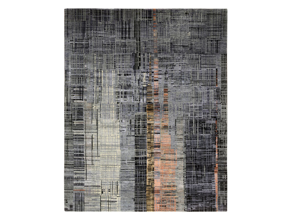Modern / Contemporary hand-knotted wool/silk rug in Black, 8' x 10' — SKU O064867