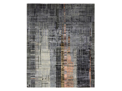 Black 8'0" x 10'0" Modern and Contemporary Hand knotted Wool/Silk Rug - Sku: O064867