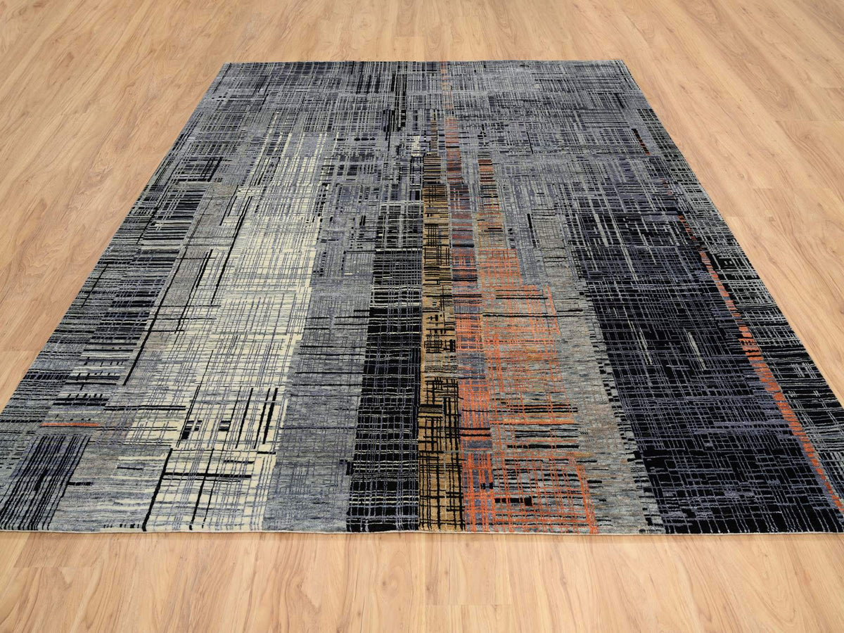 Modern / Contemporary hand-knotted wool/silk rug in Black, 8' x 10' — SKU O064867 (view 2)