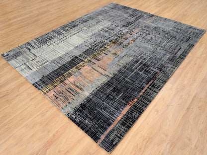 Black 8'0" x 10'0" Modern and Contemporary Hand knotted Wool/Silk Rug - Sku: O064867