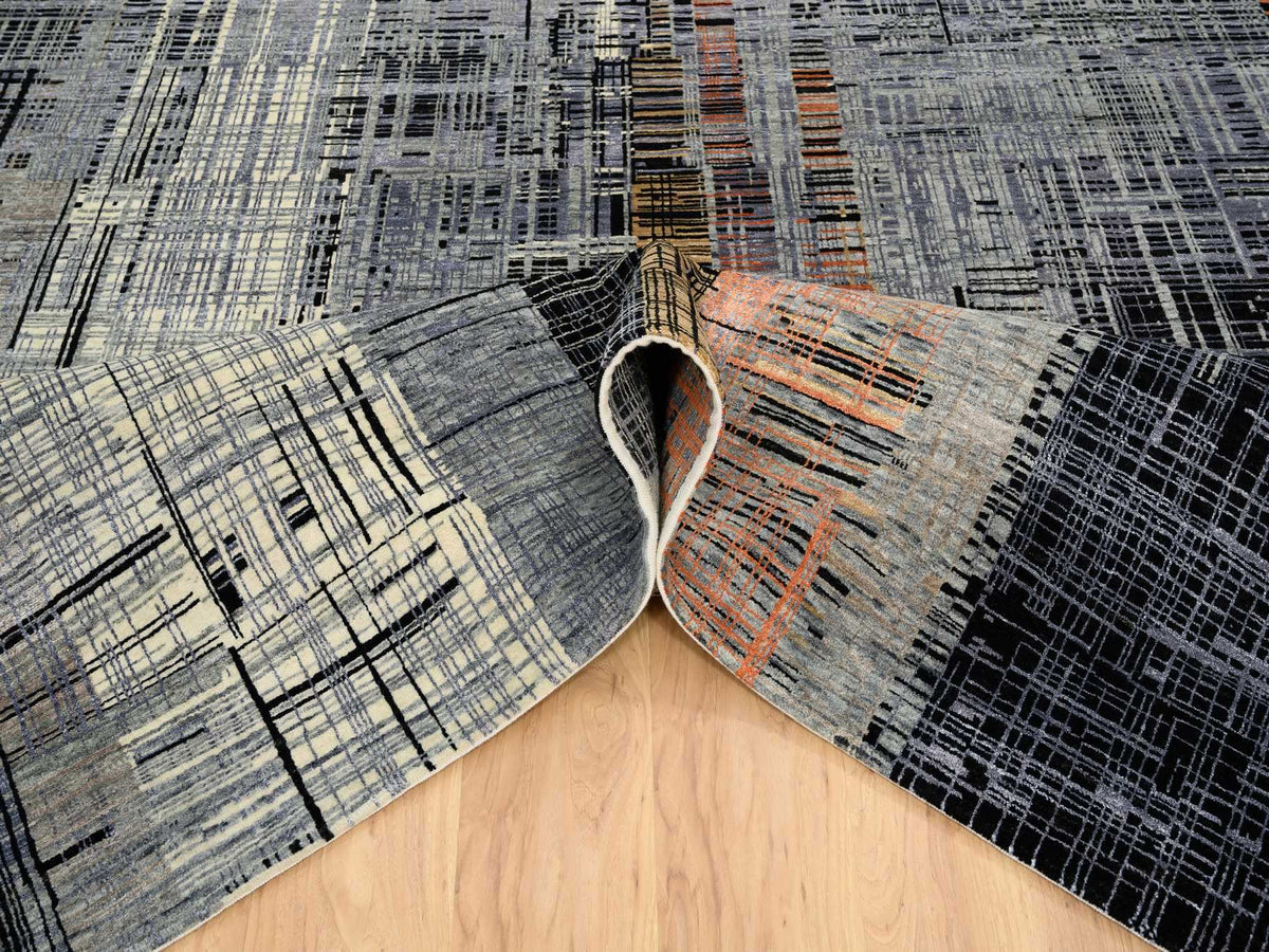 Modern / Contemporary hand-knotted wool/silk rug in Black, 8' x 10' — SKU O064867 (view 5)