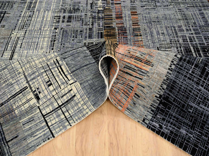 Modern / Contemporary hand-knotted wool/silk rug in Black, 8' x 10' — SKU O064867 (view 5)