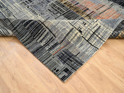 Black 8'0" x 10'0" Modern and Contemporary Hand knotted Wool/Silk Rug - Sku: O064867
