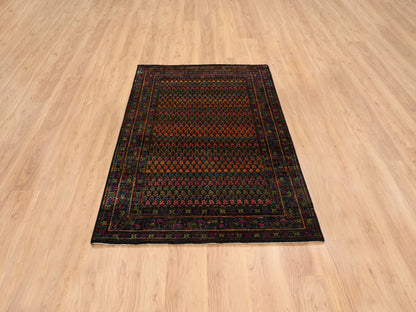 Black 4'0" x 6'0" Transitional Hand knotted Wool Rug - Sku: O064878