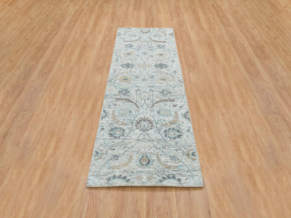Ivory 2'7" x 8'2" Transitional Hand knotted Wool/Silk Rug - Sku: O064886