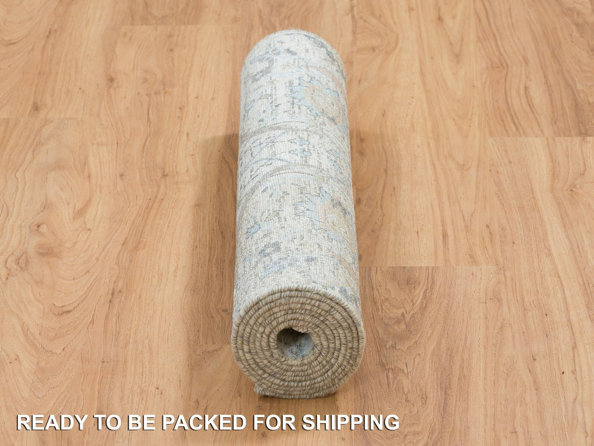 Transitional hand-knotted wool/silk runner in Ivory, 2'7" x 8'2" — SKU O064886 (view 6)