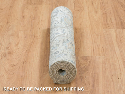 Transitional hand-knotted wool/silk runner in Ivory, 2'7" x 8'2" — SKU O064886 (view 6)