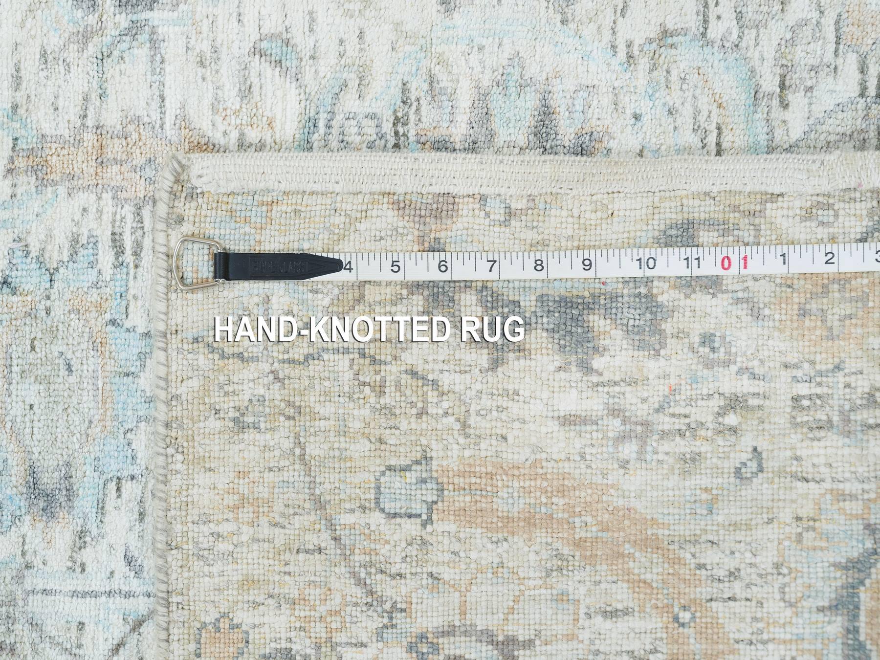 Transitional hand-knotted wool/silk runner in Ivory, 2'7" x 8'2" — SKU O064886 (view 8)