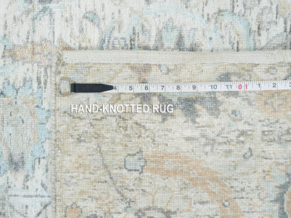 Transitional hand-knotted wool/silk runner in Ivory, 2'7" x 8'2" — SKU O064886 (view 8)