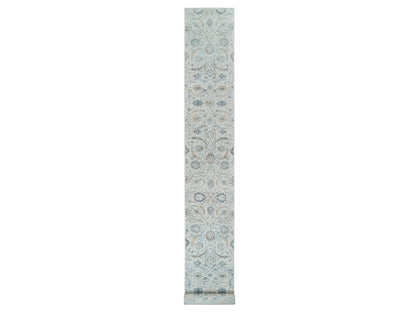 Ivory 2'6" x 20'0" Transitional Hand knotted Wool/Silk Rug - Sku: O064891