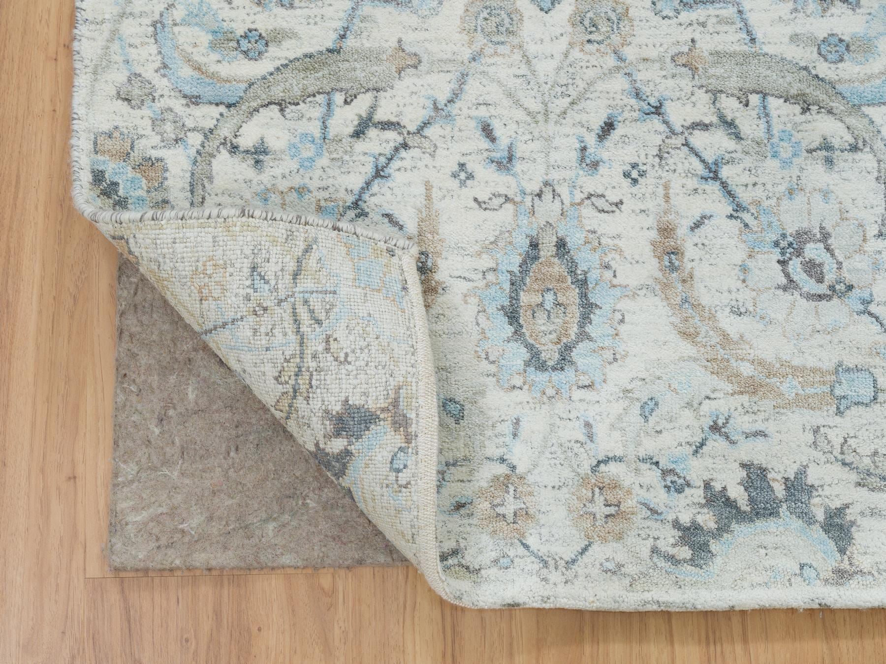 Transitional hand-knotted wool/silk runner in Ivory, 2'6" x 20' — SKU O064891 (view 3)