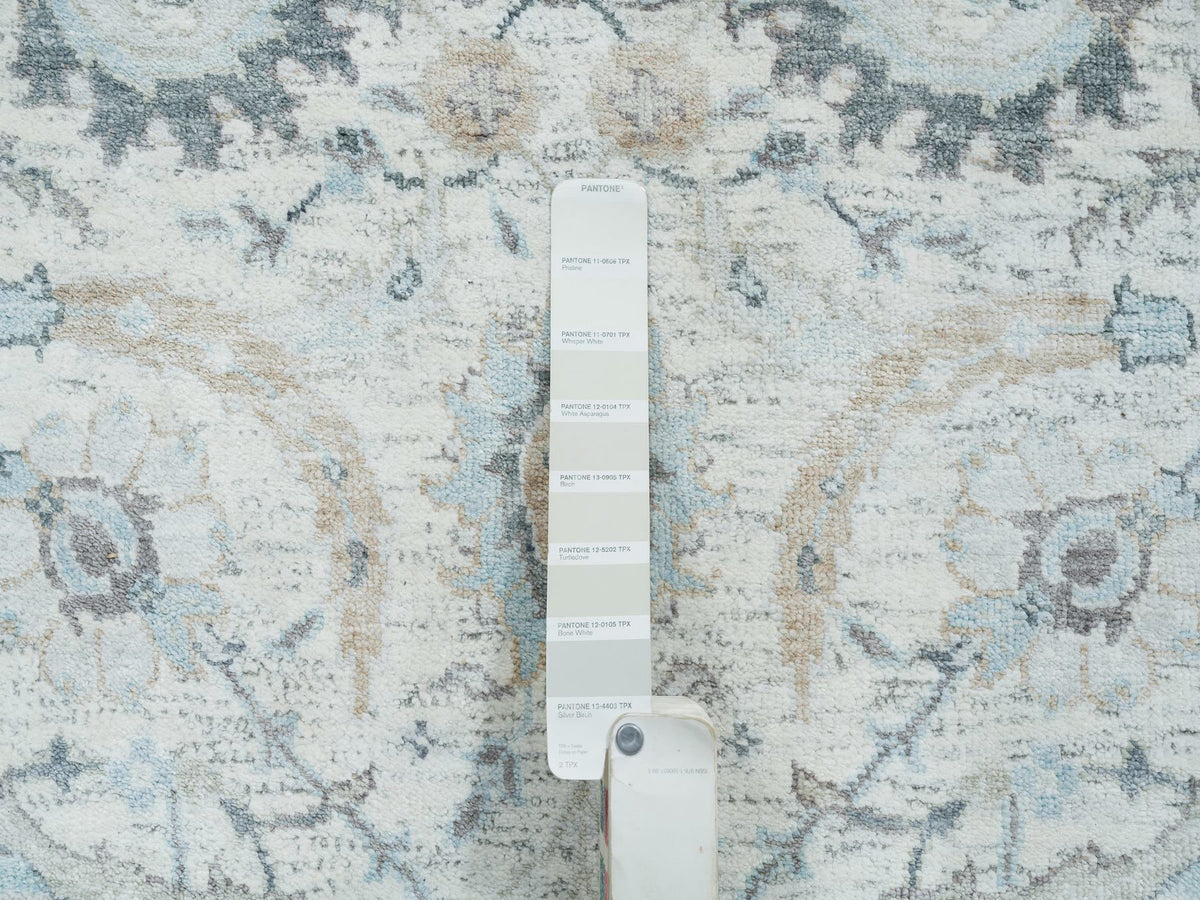 Transitional hand-knotted wool/silk runner in Ivory, 2'6" x 20' — SKU O064891 (view 4)