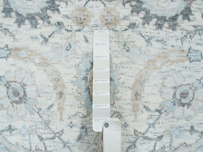Transitional hand-knotted wool/silk runner in Ivory, 2'6" x 20' — SKU O064891 (view 4)