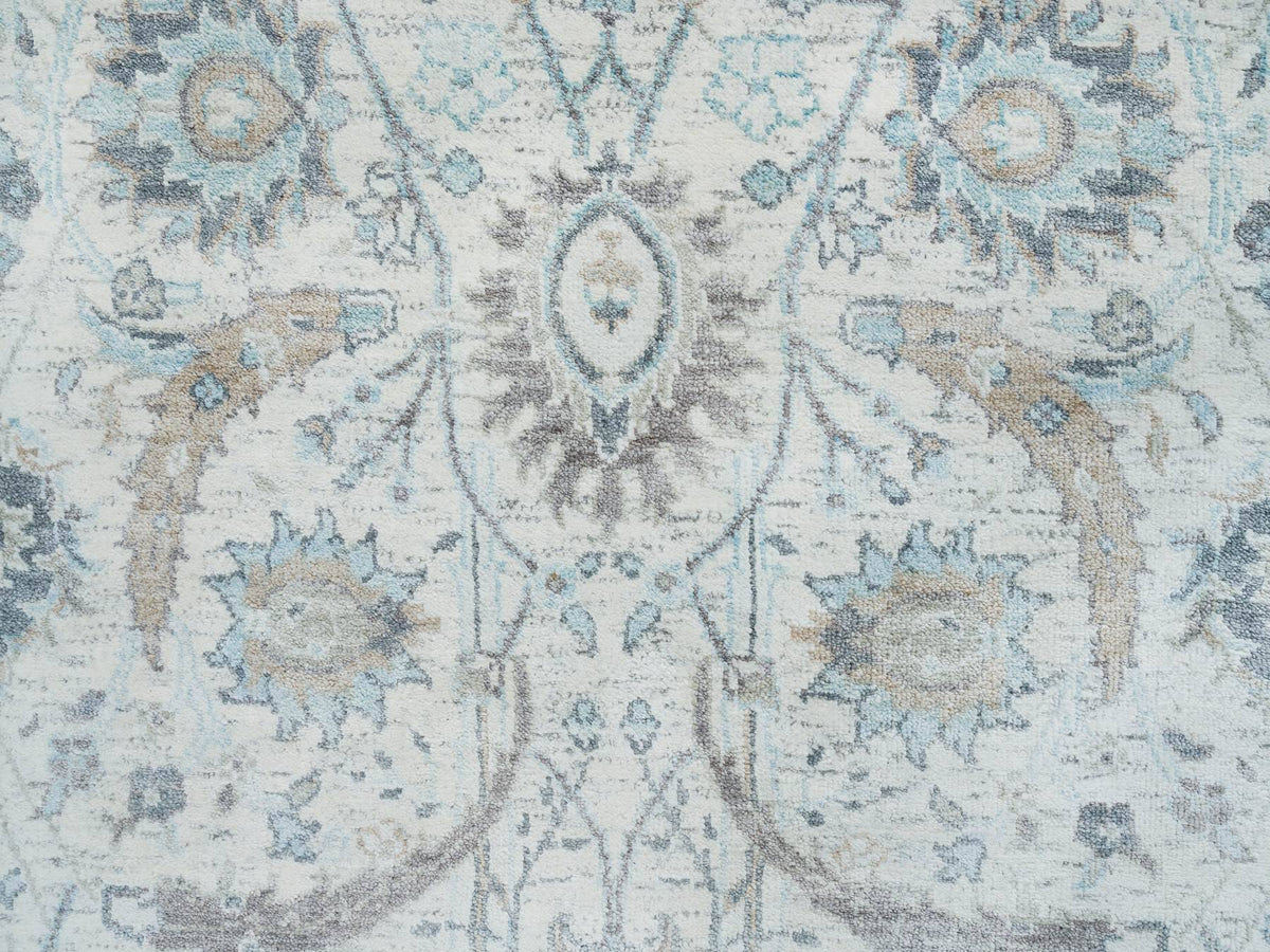 Transitional hand-knotted wool/silk runner in Ivory, 2'6" x 20' — SKU O064891 (view 5)