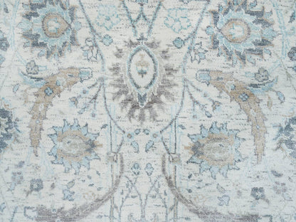 Transitional hand-knotted wool/silk runner in Ivory, 2'6" x 20' — SKU O064891 (view 5)