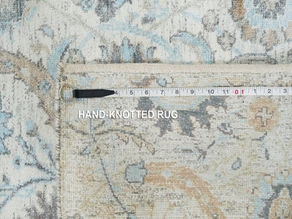 Transitional hand-knotted wool/silk runner in Ivory, 2'6" x 20' — SKU O064891 (view 8)