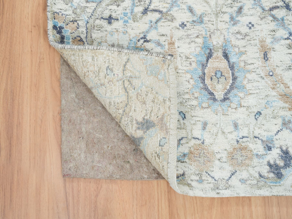 Transitional hand-knotted wool/silk runner in Ivory, 2'6" x 23'10" — SKU O064903 (view 3)