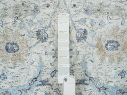 Transitional hand-knotted wool/silk runner in Ivory, 2'6" x 23'10" — SKU O064903 (view 4)
