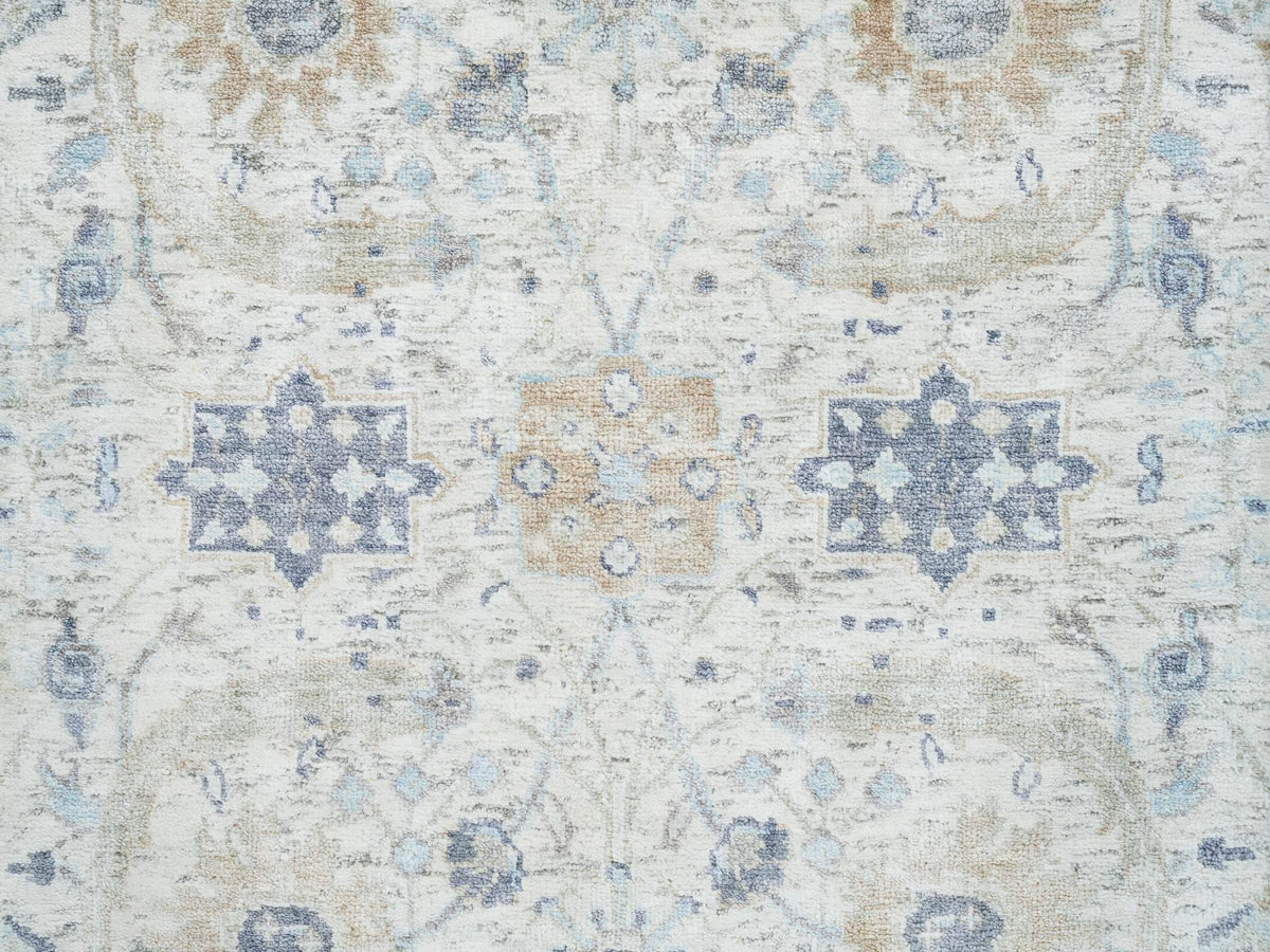 Transitional hand-knotted wool/silk runner in Ivory, 2'6" x 23'10" — SKU O064903 (view 5)