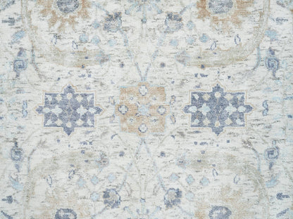 Transitional hand-knotted wool/silk runner in Ivory, 2'6" x 23'10" — SKU O064903 (view 5)