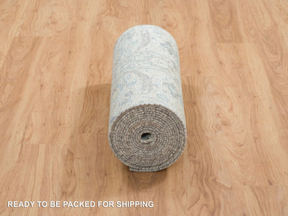Transitional hand-knotted wool/silk runner in Ivory, 2'6" x 23'10" — SKU O064903 (view 6)