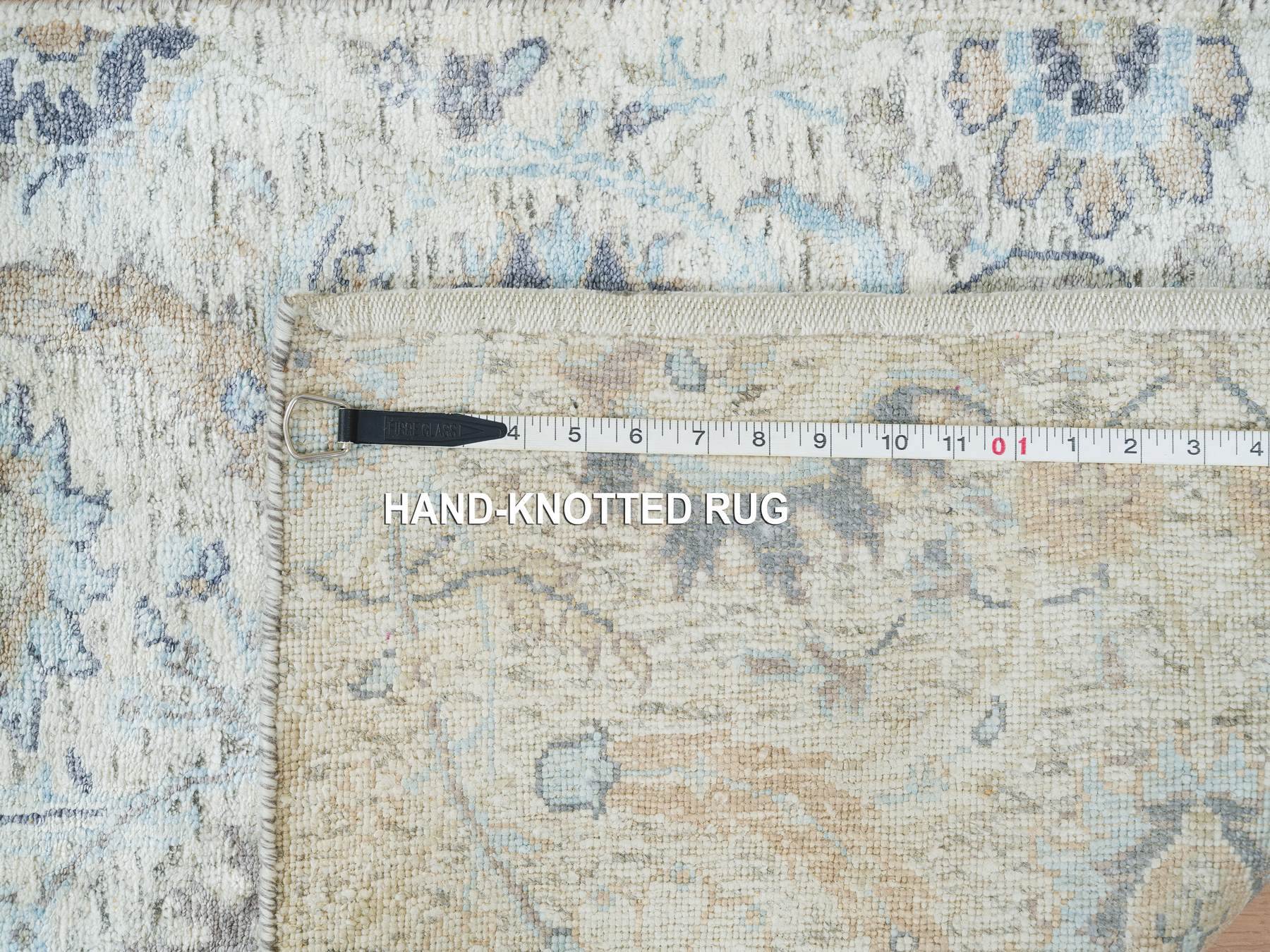 Transitional hand-knotted wool/silk runner in Ivory, 2'6" x 23'10" — SKU O064903 (view 8)