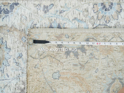 Transitional hand-knotted wool/silk runner in Ivory, 2'6" x 23'10" — SKU O064903 (view 8)
