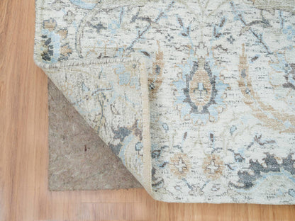 Transitional hand-knotted wool/silk runner in Ivory, 2'7" x 22' — SKU O064904 (view 3)