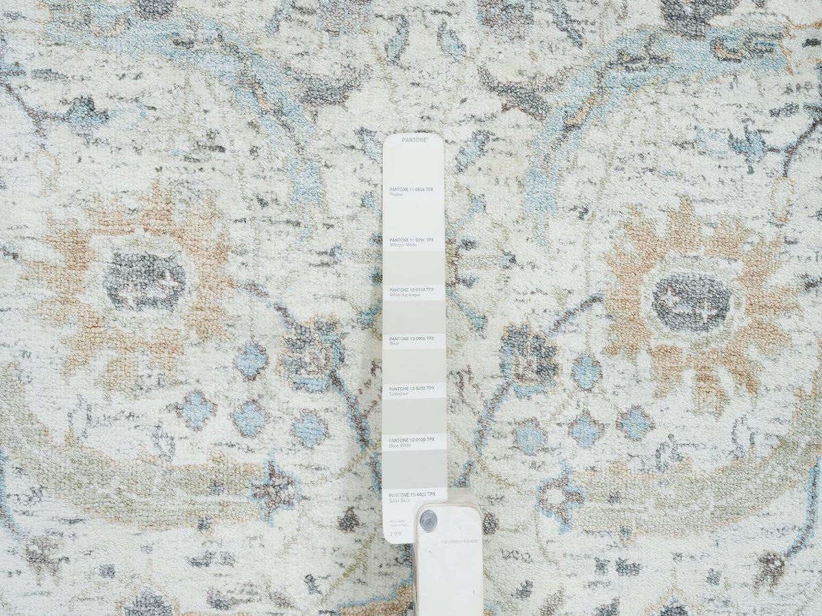 Transitional hand-knotted wool/silk runner in Ivory, 2'7" x 22' — SKU O064904 (view 4)