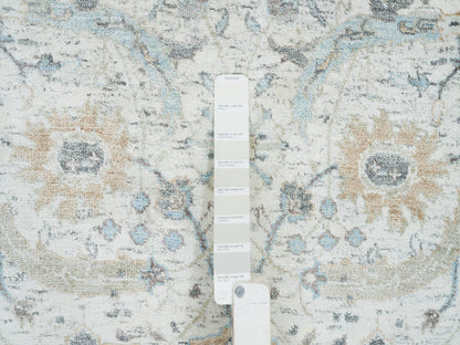 Transitional hand-knotted wool/silk runner in Ivory, 2'7" x 22' — SKU O064904 (view 4)