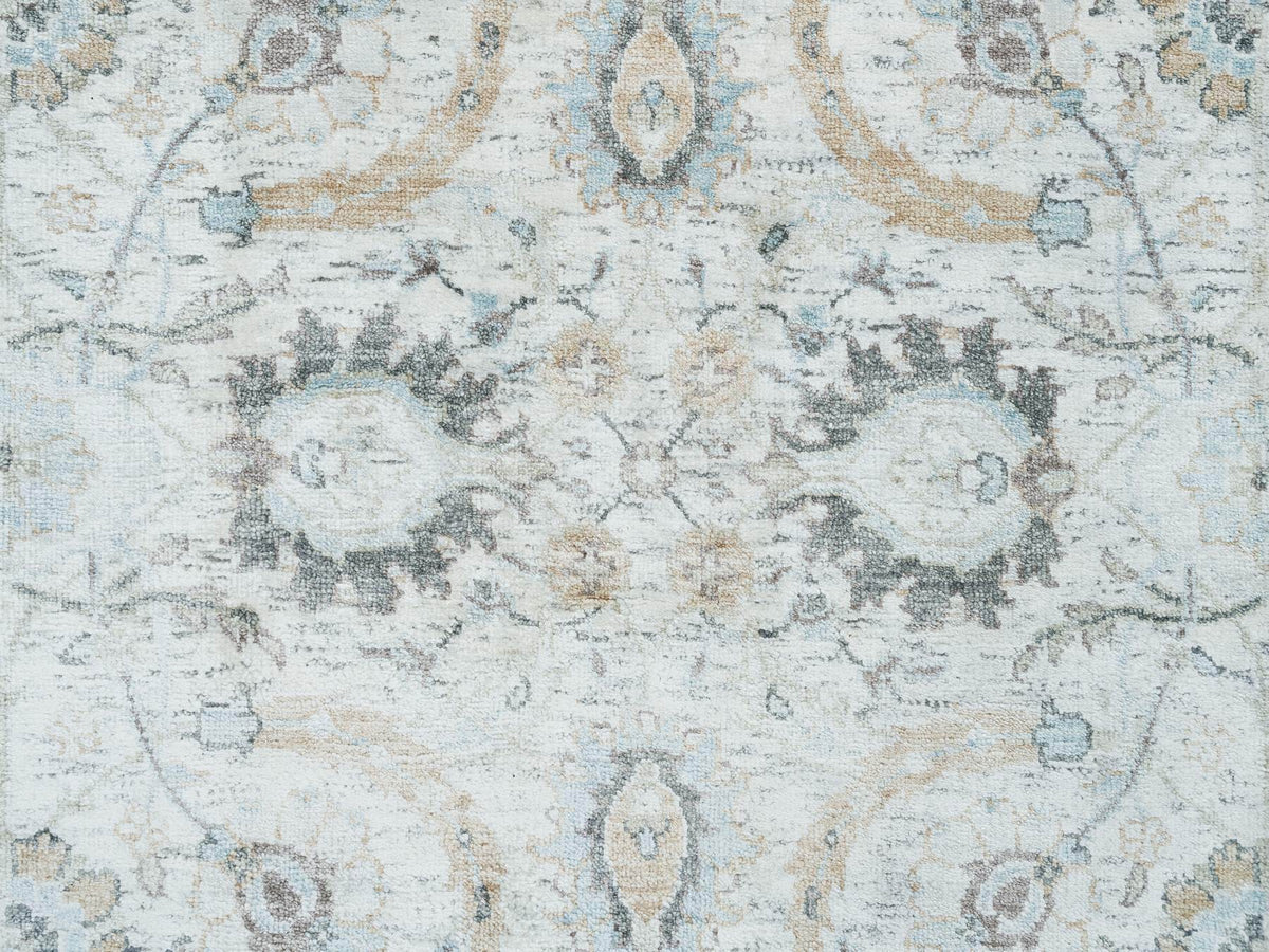 Transitional hand-knotted wool/silk runner in Ivory, 2'7" x 22' — SKU O064904 (view 5)