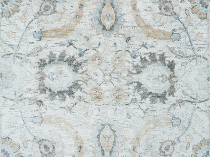 Transitional hand-knotted wool/silk runner in Ivory, 2'7" x 22' — SKU O064904 (view 5)