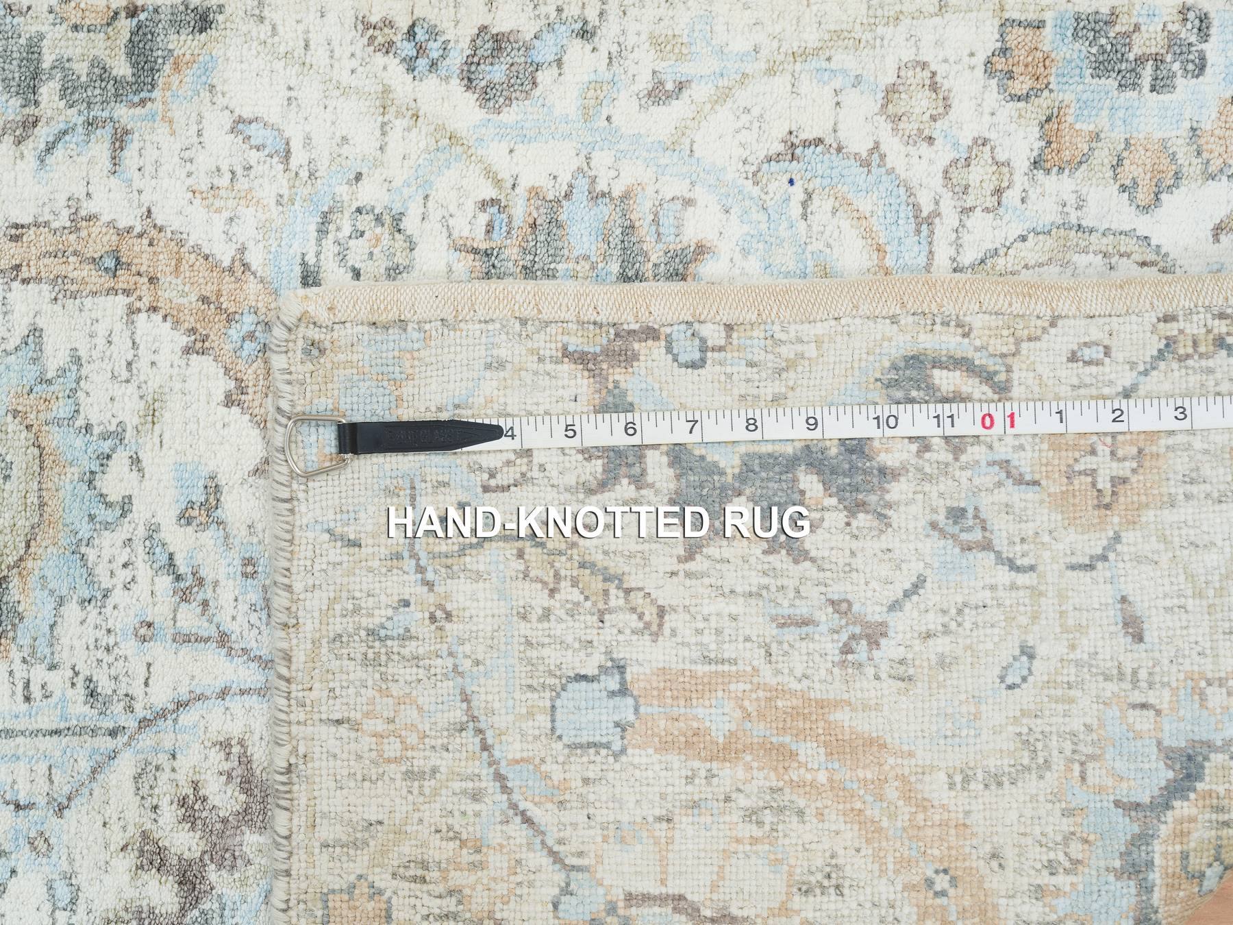 Transitional hand-knotted wool/silk runner in Ivory, 2'7" x 22' — SKU O064904 (view 8)