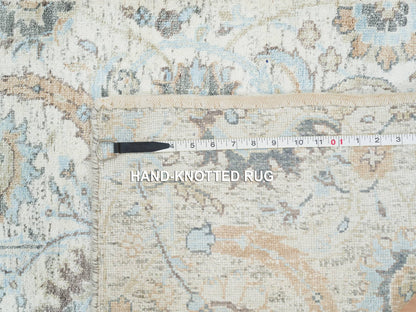 Transitional hand-knotted wool/silk runner in Ivory, 2'7" x 22' — SKU O064904 (view 8)