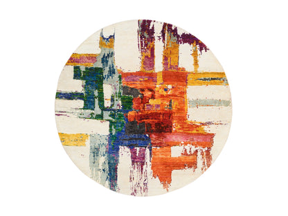 Modern / Contemporary hand-knotted wool/sari silk rug in Multicolored, 5' x 5' — SKU O064906