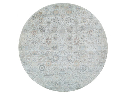 Tabriz Transitional hand-knotted silk rug in Ivory, 14' x 14' — SKU O064911