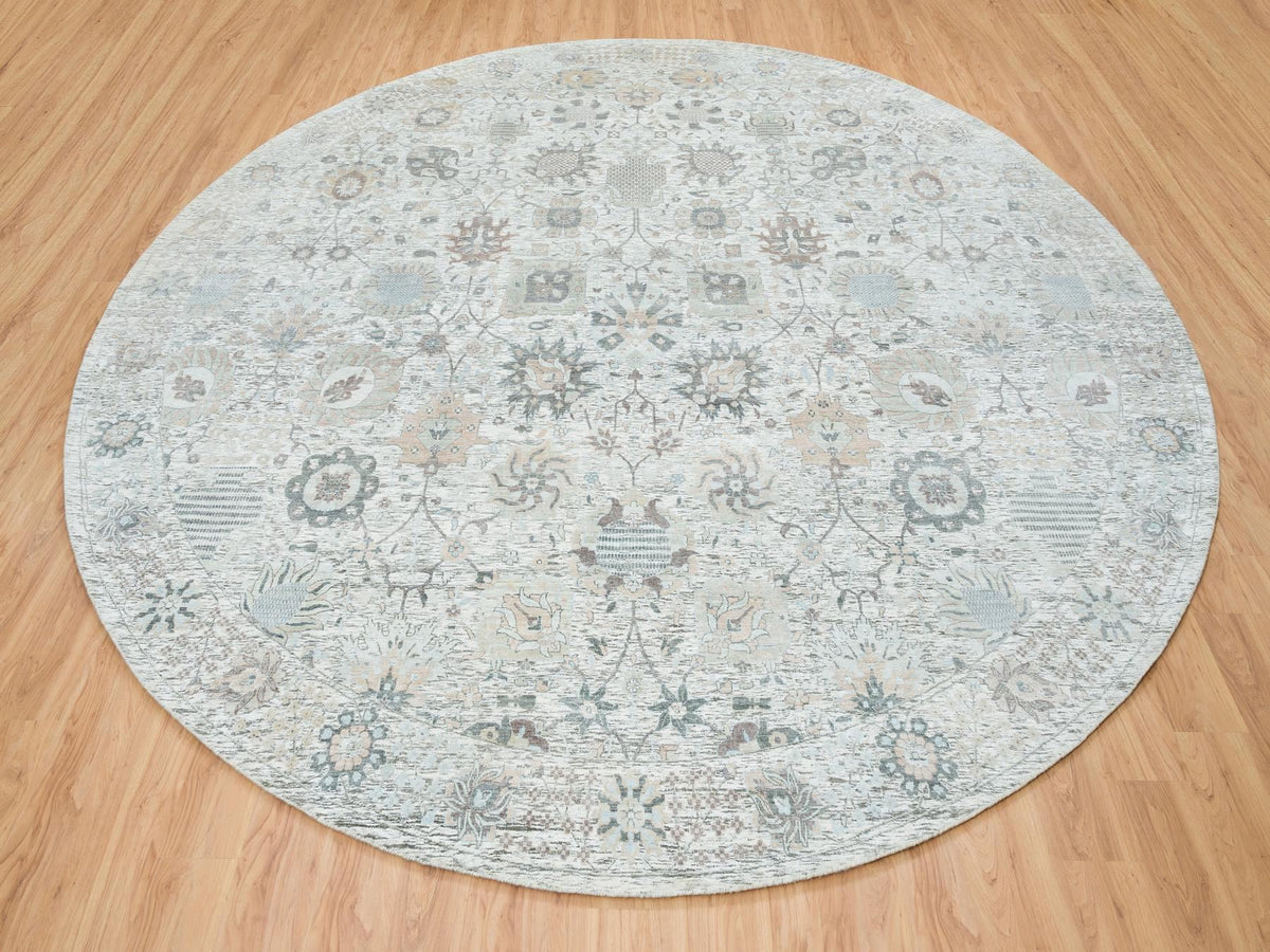 Tabriz Transitional hand-knotted silk rug in Ivory, 14' x 14' — SKU O064911 (view 2)