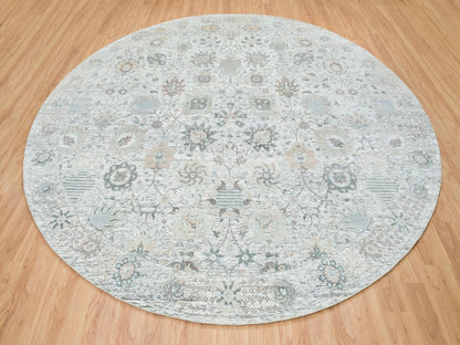 Ivory 14'0" x 14'0" Transitional Hand knotted Wool/Silk Rug - Sku: O064911