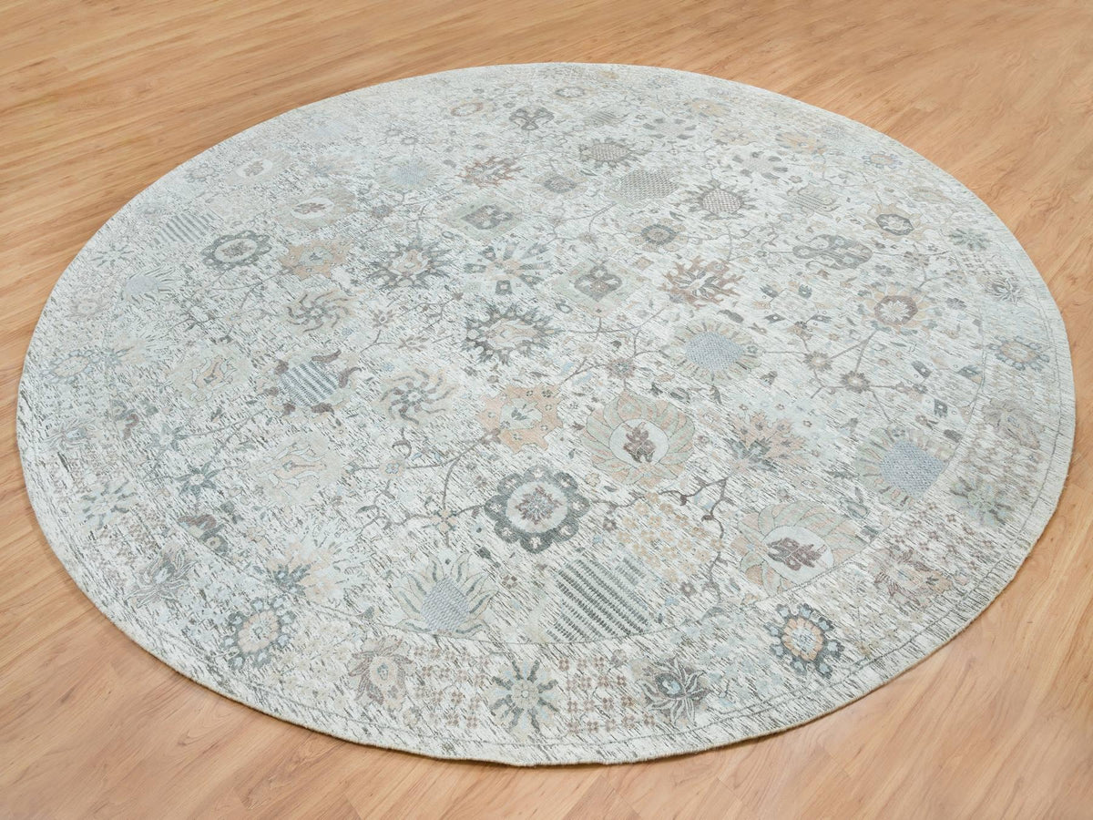 Tabriz Transitional hand-knotted silk rug in Ivory, 14' x 14' — SKU O064911 (view 3)