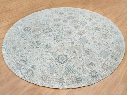 Tabriz Transitional hand-knotted silk rug in Ivory, 14' x 14' — SKU O064911 (view 3)