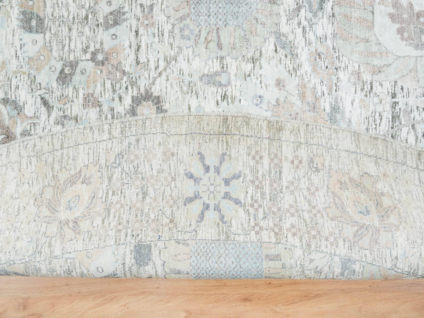 Tabriz Transitional hand-knotted silk rug in Ivory, 14' x 14' — SKU O064911 (view 4)