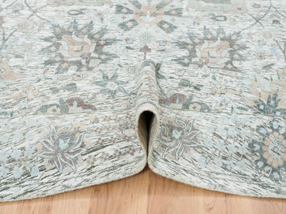 Tabriz Transitional hand-knotted silk rug in Ivory, 14' x 14' — SKU O064911 (view 5)