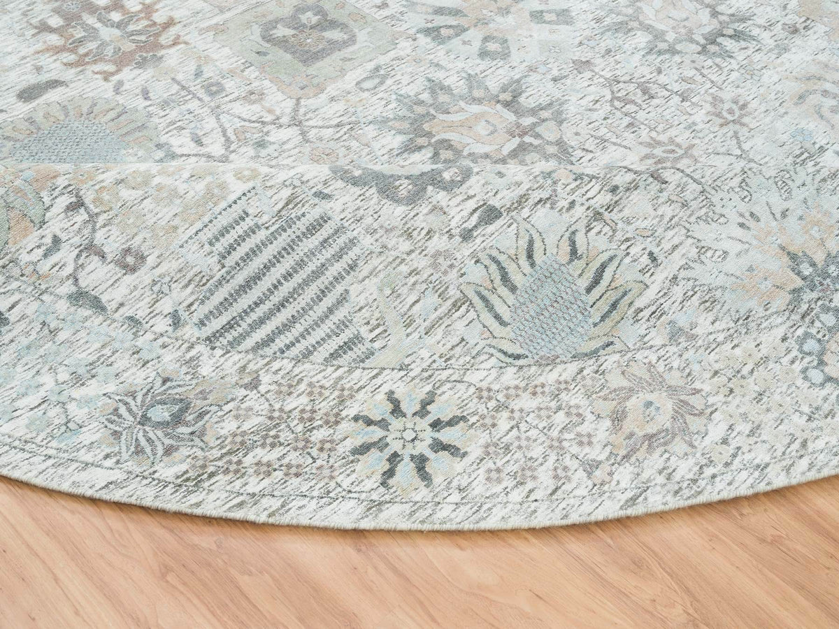 Tabriz Transitional hand-knotted silk rug in Ivory, 14' x 14' — SKU O064911 (view 6)