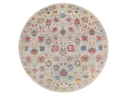 Tabriz Transitional hand-knotted wool/silk rug in Multicolored & Tan, 14' x 14' — SKU O064912