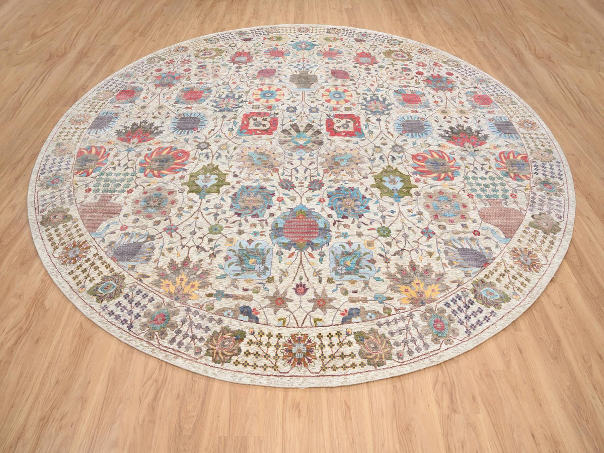 Tabriz Transitional hand-knotted wool/silk rug in Multicolored & Tan, 14' x 14' — SKU O064912 (view 2)