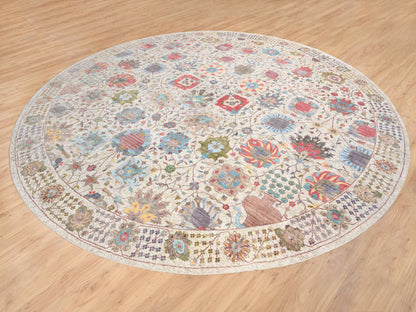 Tabriz Transitional hand-knotted wool/silk rug in Multicolored & Tan, 14' x 14' — SKU O064912 (view 3)