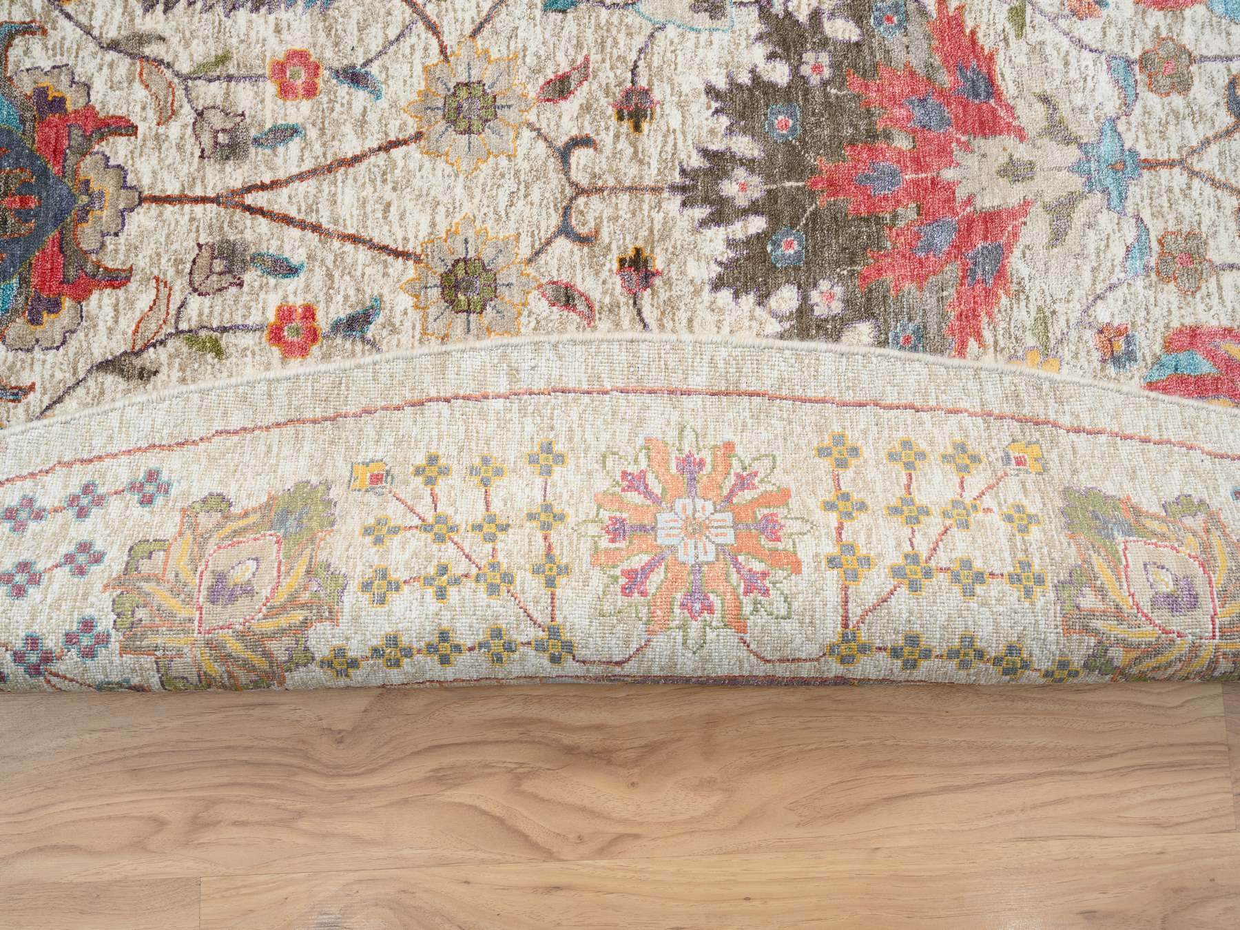Tabriz Transitional hand-knotted wool/silk rug in Multicolored & Tan, 14' x 14' — SKU O064912 (view 4)