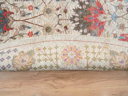 Tabriz Transitional hand-knotted wool/silk rug in Multicolored & Tan, 14' x 14' — SKU O064912 (view 4)