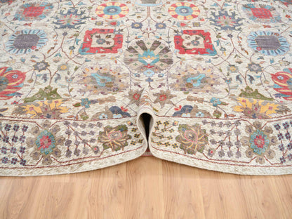 Tabriz Transitional hand-knotted wool/silk rug in Multicolored & Tan, 14' x 14' — SKU O064912 (view 5)